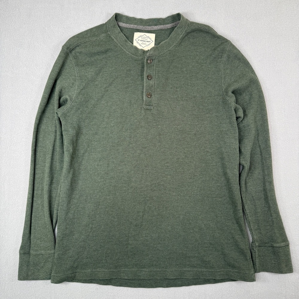 St Johns Bay Henley XL Green Waffle Knit Gorpcore Mens